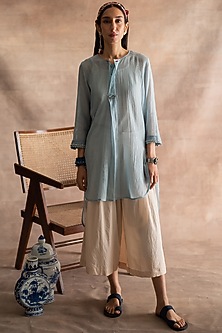 Ivory Wide-Legged Pleated Pants by Swatti Kapoor-SWATTI KAPOOR