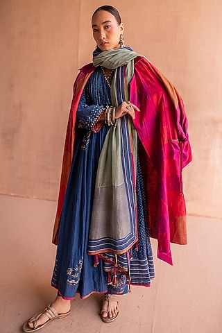 Rani Pink Handwoven Silk Printed Trench Jacket by Swatti Kapoor