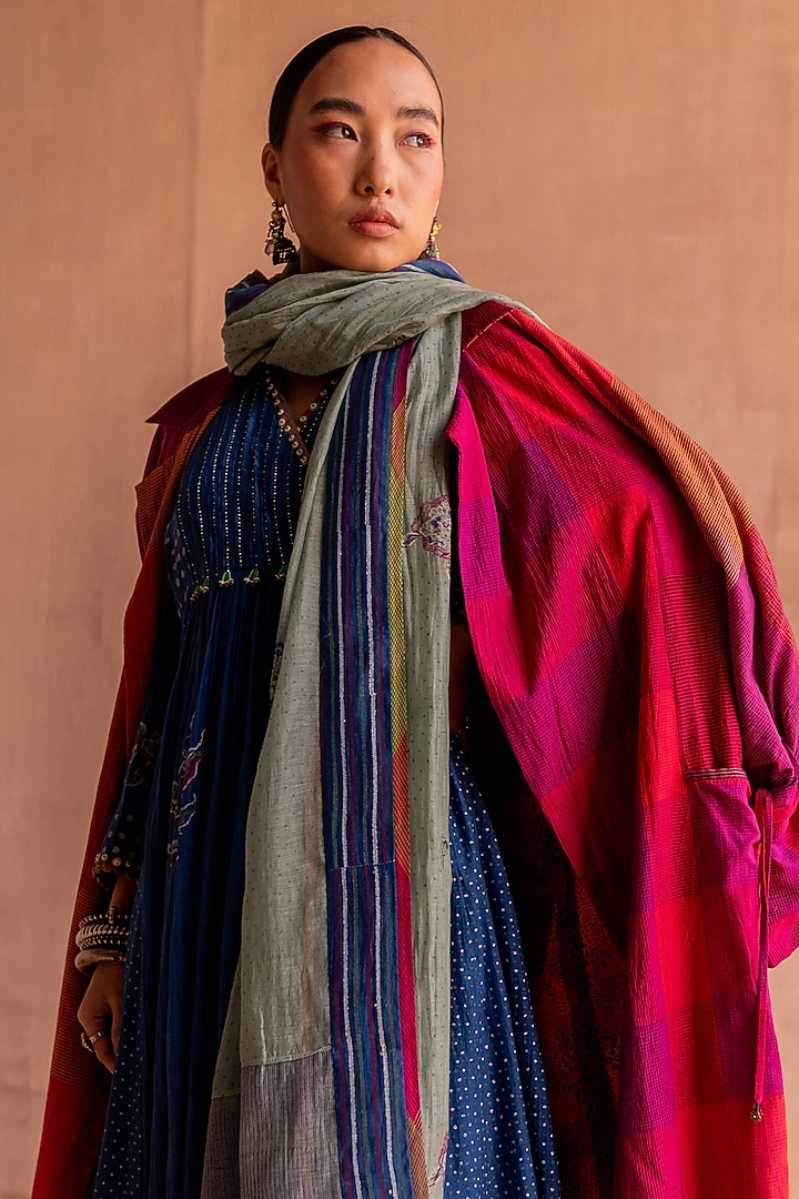 Rani Pink Handwoven Silk Printed Trench Jacket by Swatti Kapoor at Pernia's Pop Up Shop