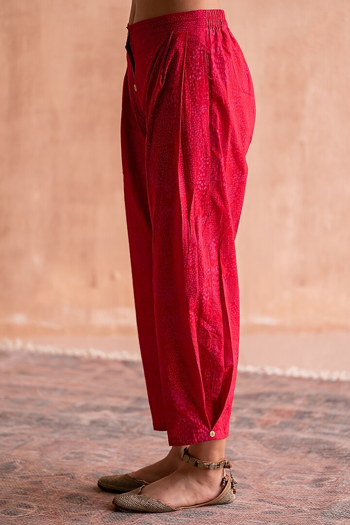 Red Cotton Cambric Printed Pants by Swatti Kapoor at Pernia's Pop Up Shop