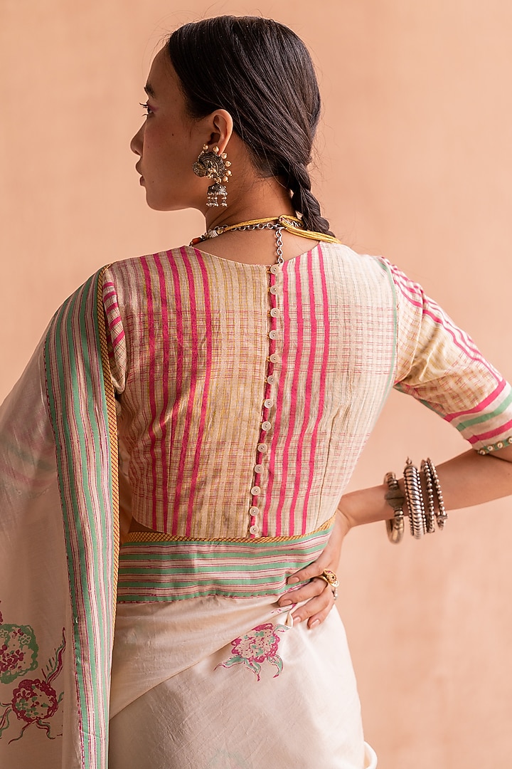 White Chanderi Hand Block Printed Blouse by Swatti Kapoor at Pernia's Pop Up Shop