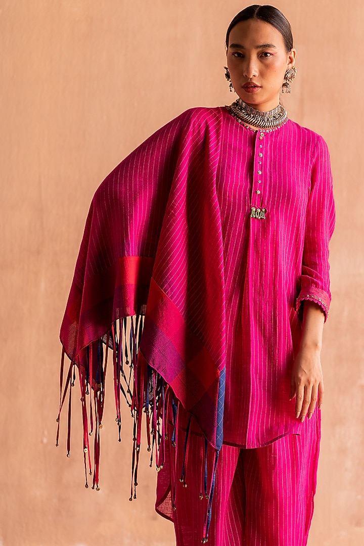 Pink Silk & Cotton Scarf by Swatti Kapoor at Pernia's Pop Up Shop