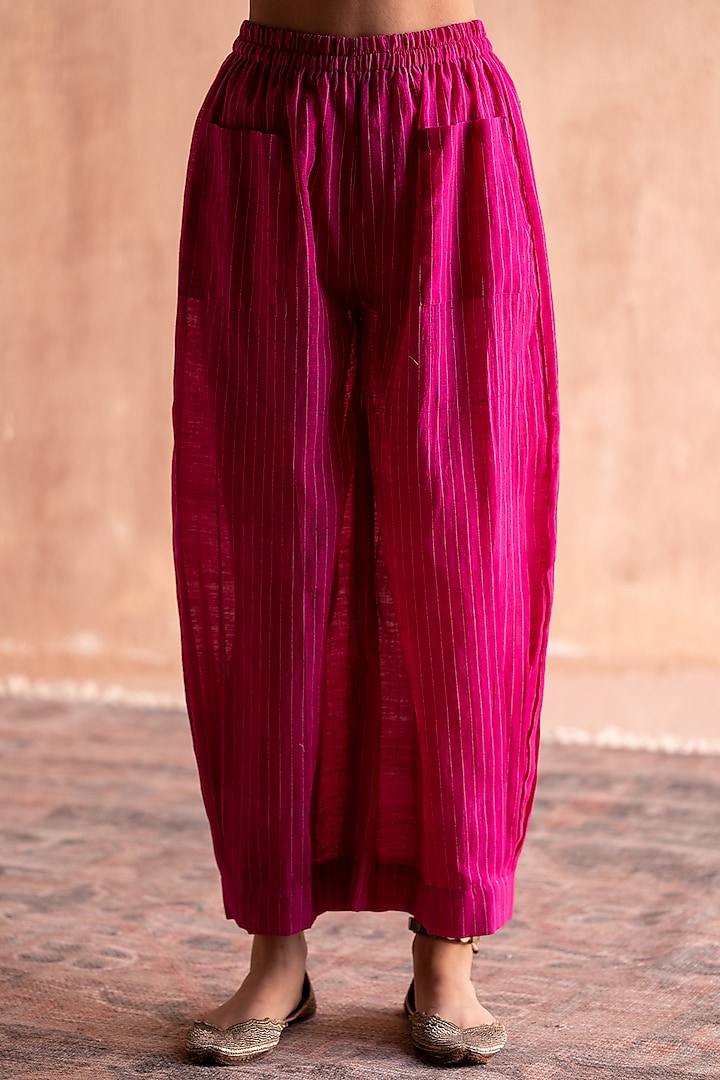 Pink Silk & Cotton Pleated Pants by Swatti Kapoor