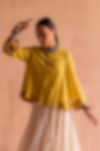 Yellow Chanderi Handwoven Textured Top by Swatti Kapoor