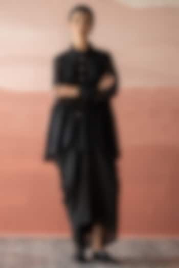 Ebony Black Chanderi Stripe Pleated Skirt Set by Swatti Kapoor at Pernia's Pop Up Shop