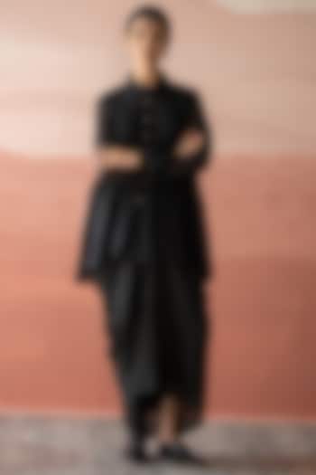 Ebony Black Chanderi Stripe Pleated Skirt Set by Swatti Kapoor at Pernia's Pop Up Shop