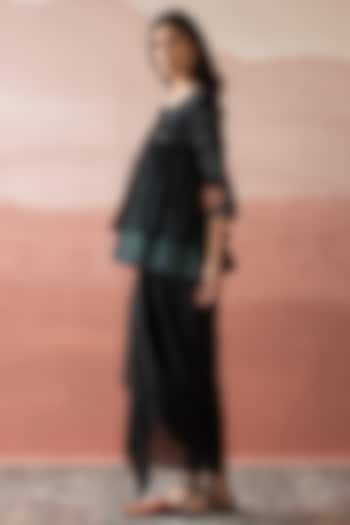 Ebony Black Chanderi Stripe Pleated Skirt Set by Swatti Kapoor at Pernia's Pop Up Shop