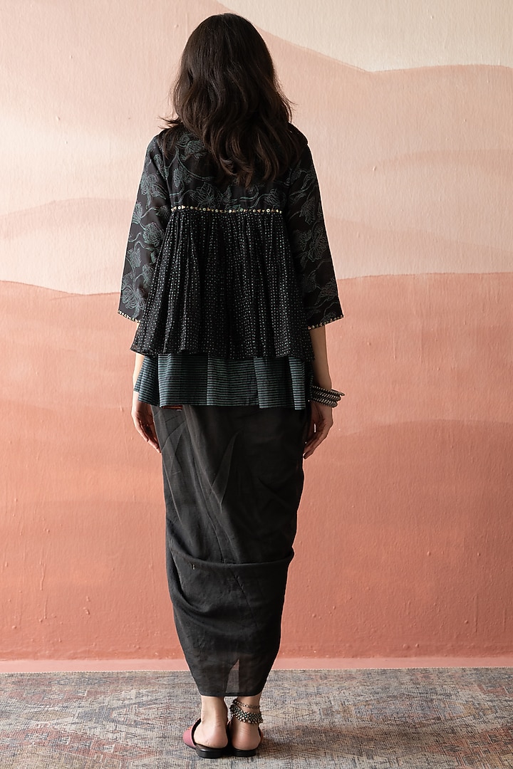 Ebony Black Chanderi Stripe Pleated Skirt Set by Swatti Kapoor at Pernia's Pop Up Shop
