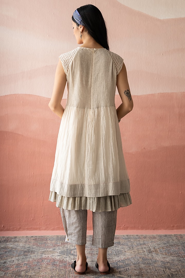White Chanderi Handblock Printed Layered Tunic Dress With Shirt by Swatti  Kapoor at Pernia's Pop Up Shop