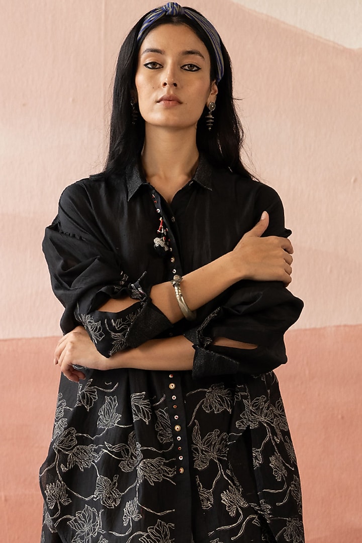 White Chanderi Handblock Printed Layered Tunic Dress With Shirt by Swatti Kapoor at Pernia's Pop Up Shop