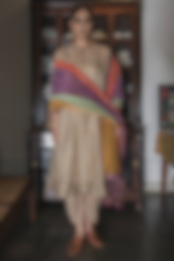 Gold Woven Striped Silk Organza Embroidered & Printed Kurta Set by Swatti Kapoor at Pernia's Pop Up Shop