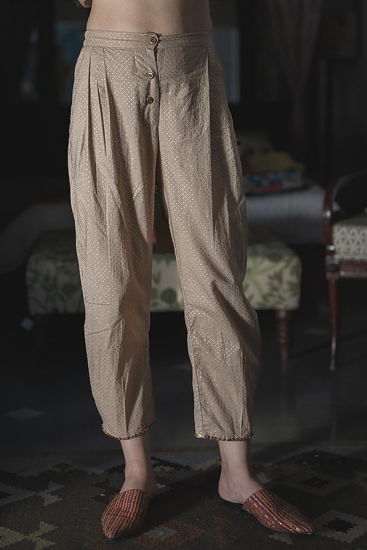 Gold Woven Striped Silk Organza Embroidered & Printed Kurta Set by Swatti Kapoor at Pernia's Pop Up Shop