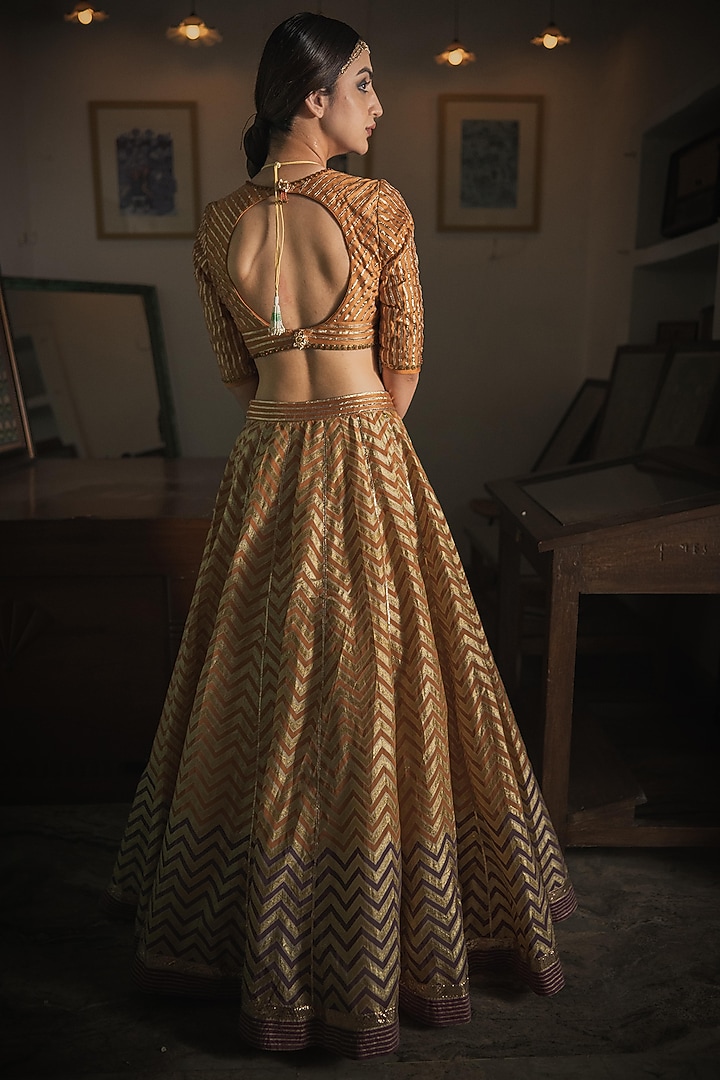 Orange Handwoven Chanderi Hand Block Printed Wedding Lehenga Set by Swatti Kapoor at Pernia's Pop Up Shop
