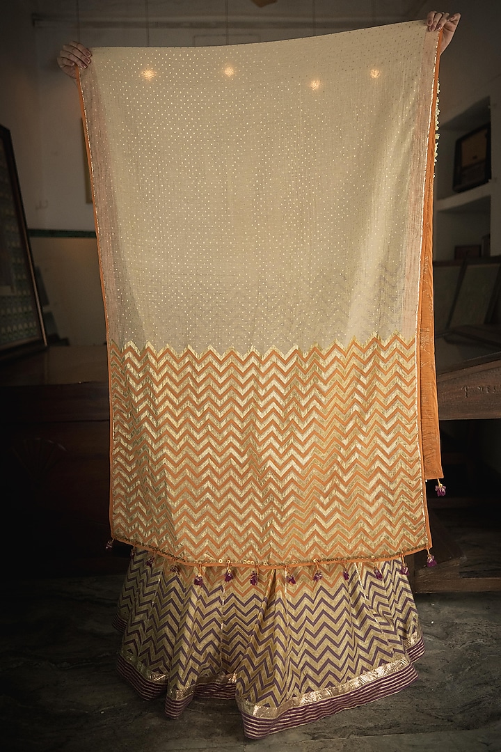 Orange Handwoven Chanderi Hand Block Printed Wedding Lehenga Set by Swatti Kapoor at Pernia's Pop Up Shop