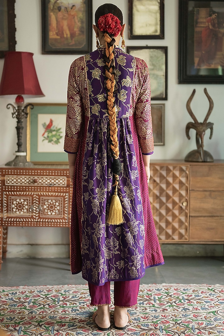 Multi-Colored Handwoven Yarn Dyed Silk Printed & Hand Embroidered Kurta Set by Swatti Kapoor at Pernia's Pop Up Shop