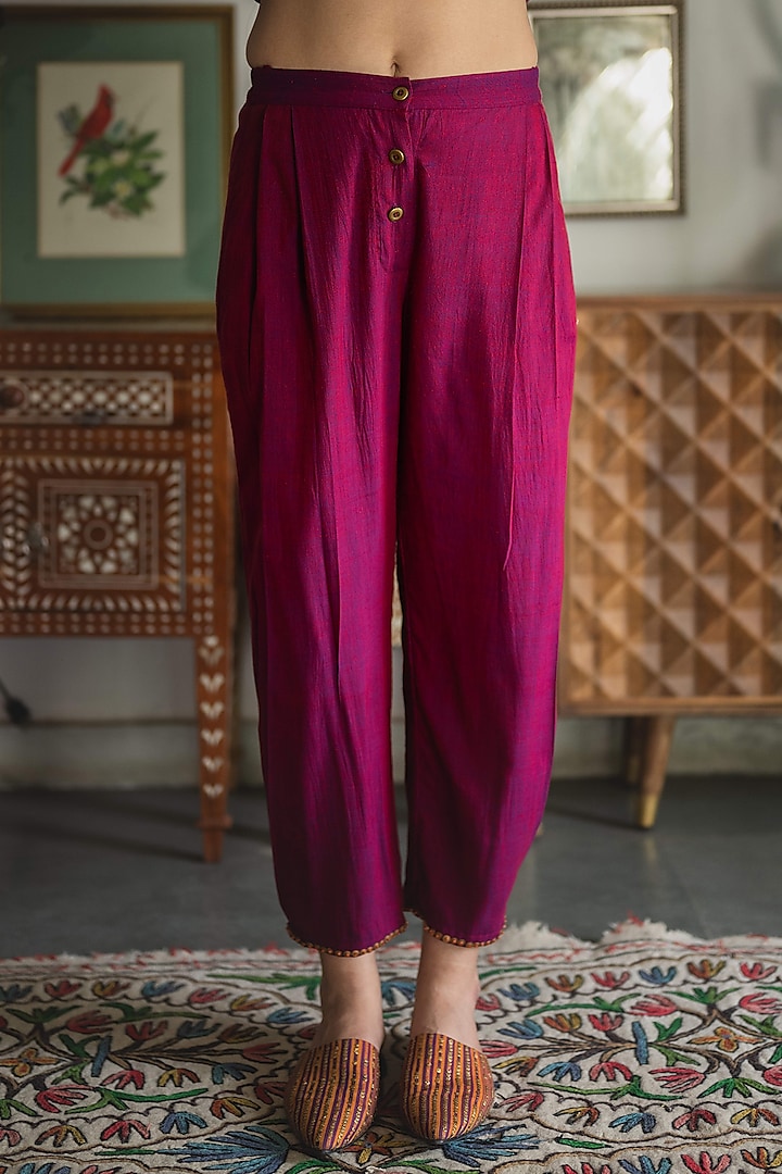 Multi-Colored Handwoven Yarn Dyed Silk Printed & Hand Embroidered Kurta Set by Swatti Kapoor at Pernia's Pop Up Shop