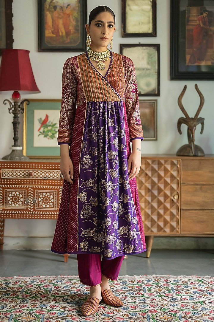 Multi-Colored Handwoven Yarn Dyed Silk Printed & Hand Embroidered Kurta Set by Swatti Kapoor at Pernia's Pop Up Shop