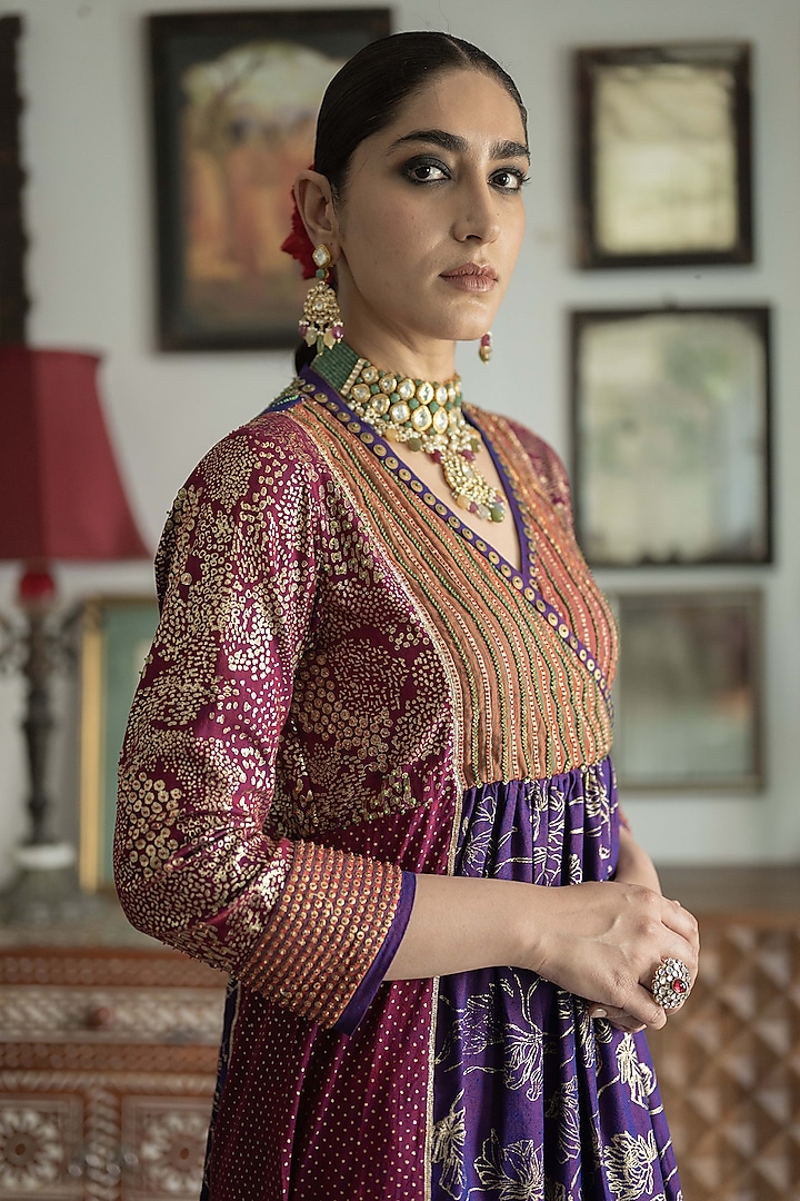 Multi-Colored Handwoven Yarn Dyed Silk Printed & Hand Embroidered Kurta Set by Swatti Kapoor at Pernia's Pop Up Shop