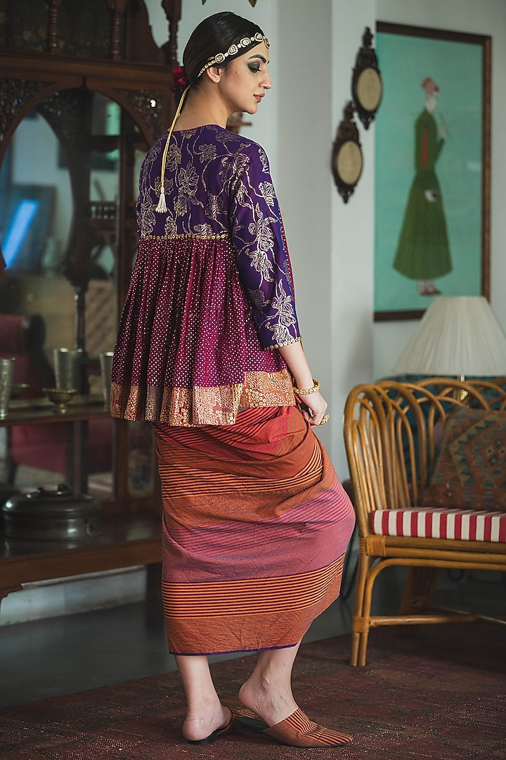 Multi-Colored Handwoven Yarn Dyed Silk & Cotton Striped Skirt Set by Swatti Kapoor at Pernia's Pop Up Shop