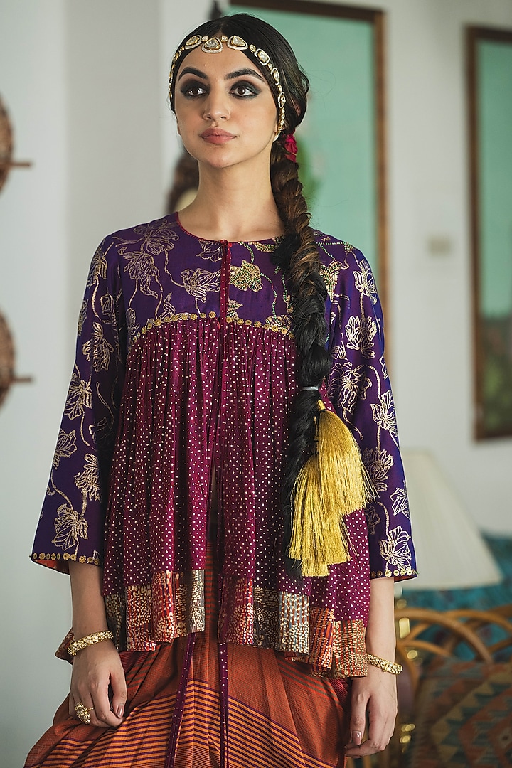 Multi-Colored Handwoven Yarn Dyed Silk & Cotton Striped Skirt Set by Swatti Kapoor at Pernia's Pop Up Shop