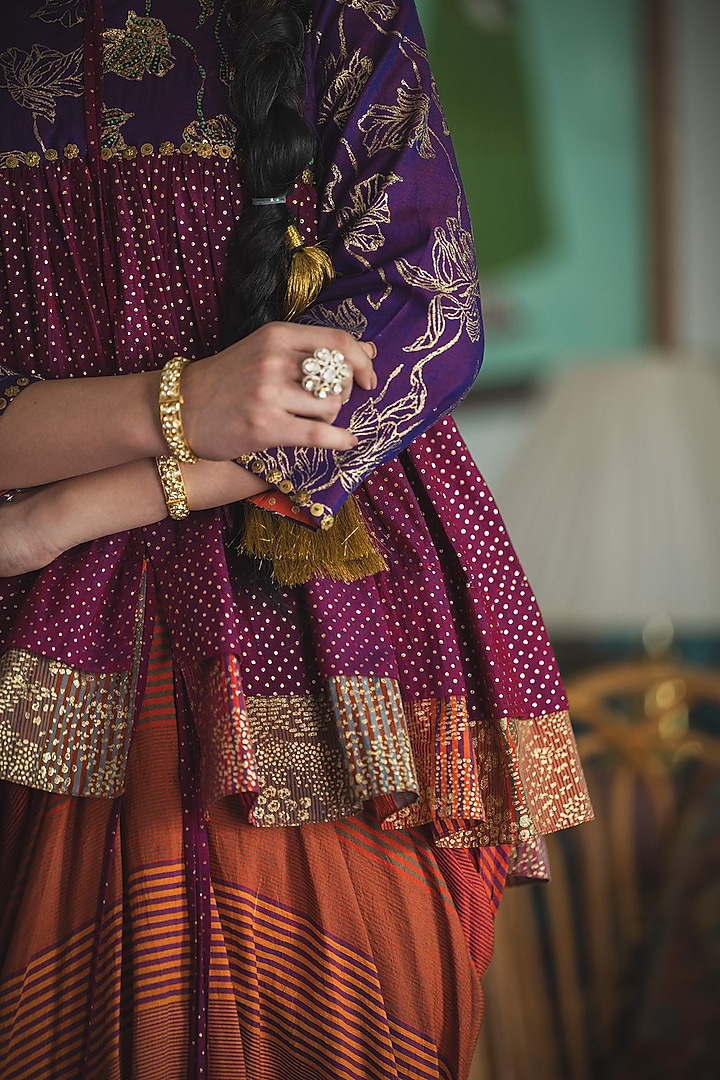 Multi-Colored Handwoven Yarn Dyed Silk & Cotton Striped Skirt Set by Swatti Kapoor at Pernia's Pop Up Shop