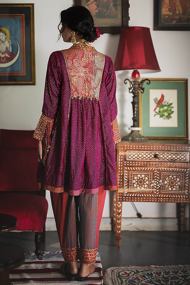 Multi-Colored Handwoven Silk & Cotton Hand Embroidered Kurta Set by Swatti Kapoor at Pernia's Pop Up Shop