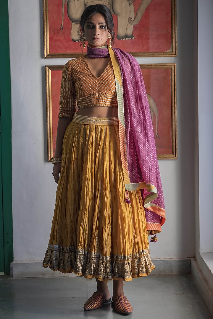 Yellow Handwoven Chanderi Wedding Lehenga Set by Swatti Kapoor at Pernia's Pop Up Shop