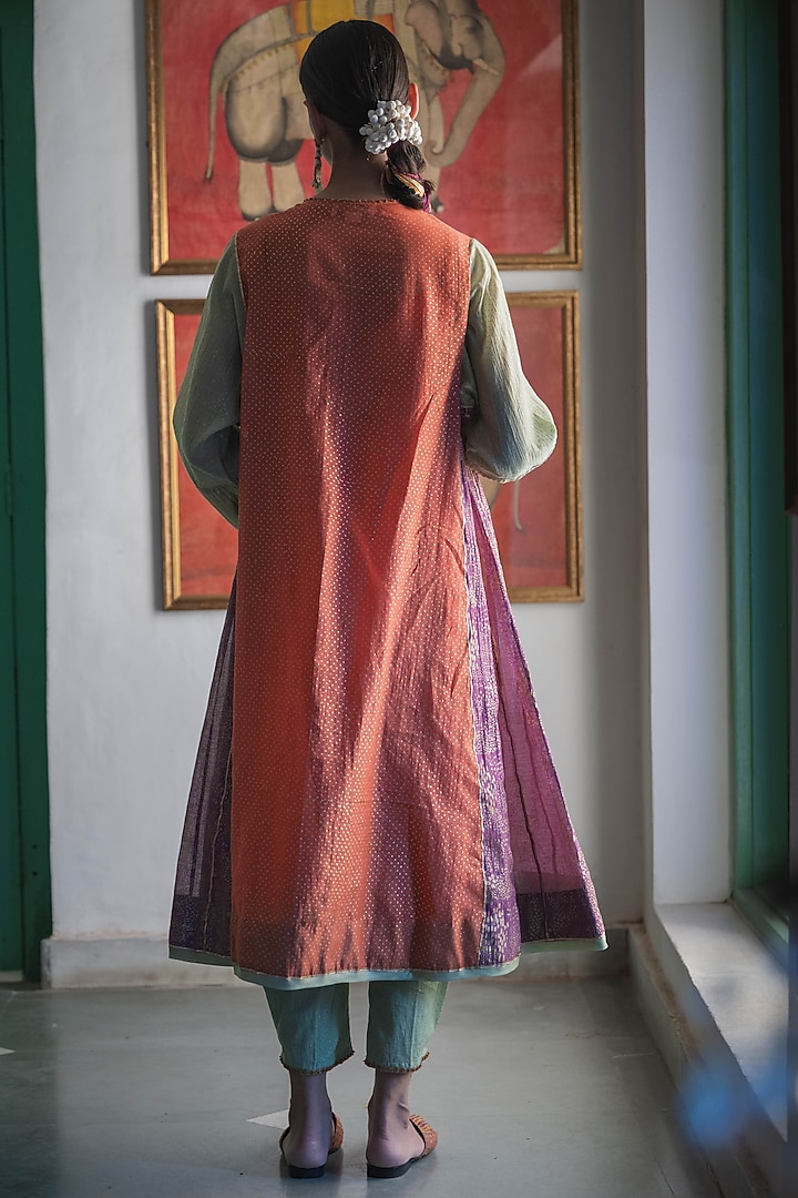 Multi-Colored Handwoven Chanderi Color Blocked Kurta Set by Swatti Kapoor at Pernia's Pop Up Shop