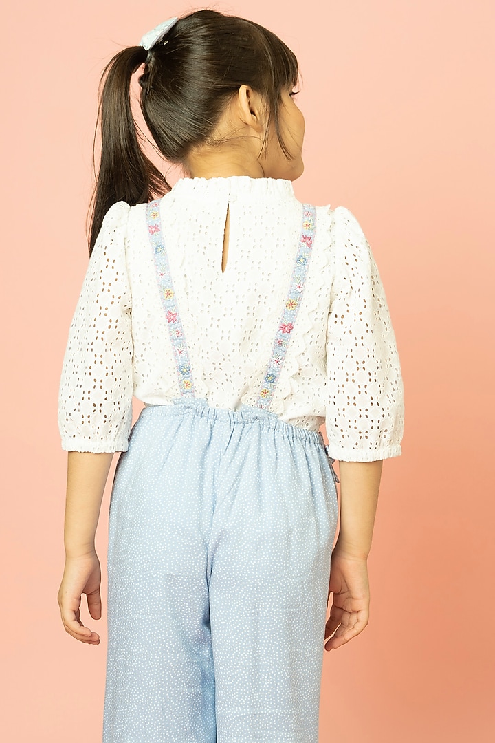 White & Blue Printed Jumpsuit For Girls by SWEETLIME BY AS at Pernia's Pop Up Shop
