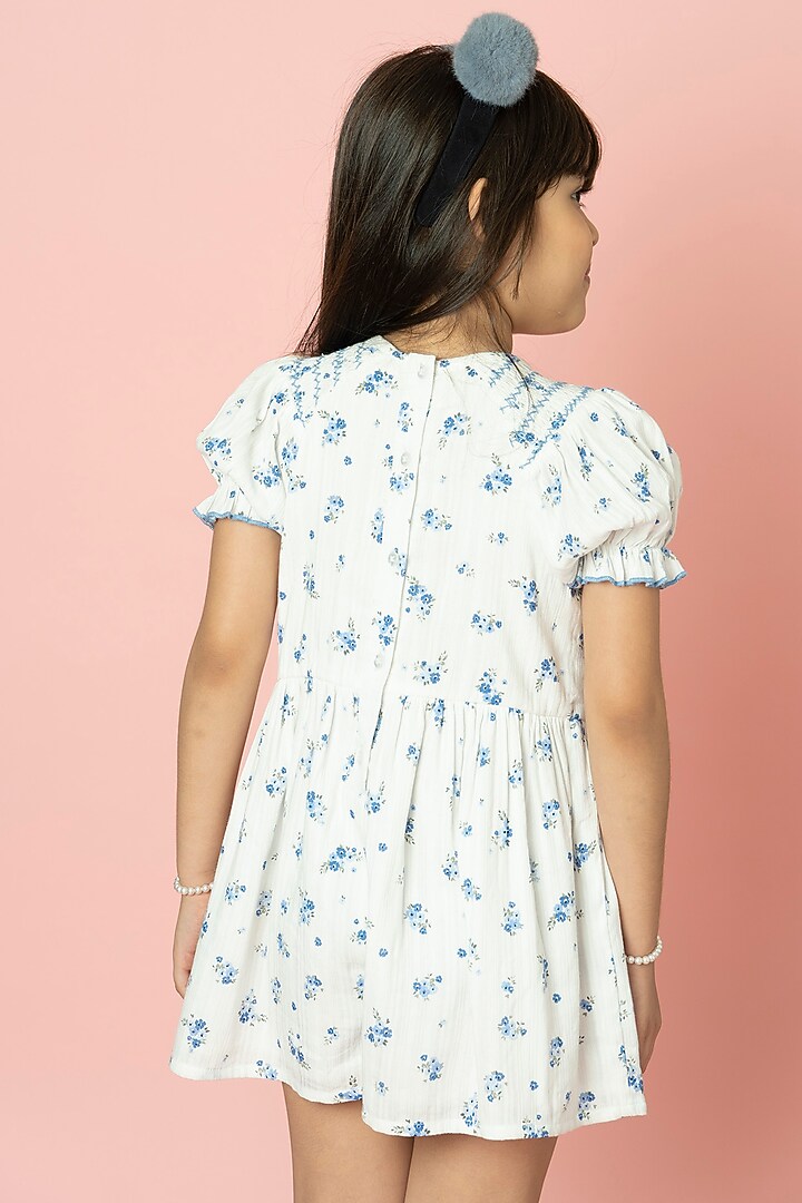White & Blue Printed Playsuit For Girls by SWEETLIME BY AS at Pernia's Pop Up Shop