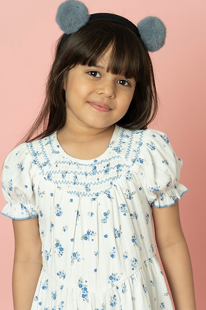 White & Blue Printed Playsuit For Girls by SWEETLIME BY AS at Pernia's Pop Up Shop