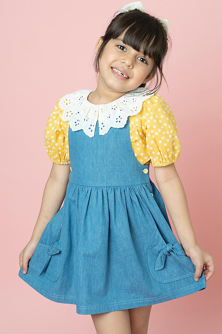 Blue Polyester Dress For Girls by SWEETLIME BY AS