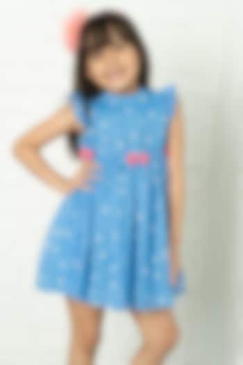 Blue Printed Dress For Girls by SWEETLIME BY AS