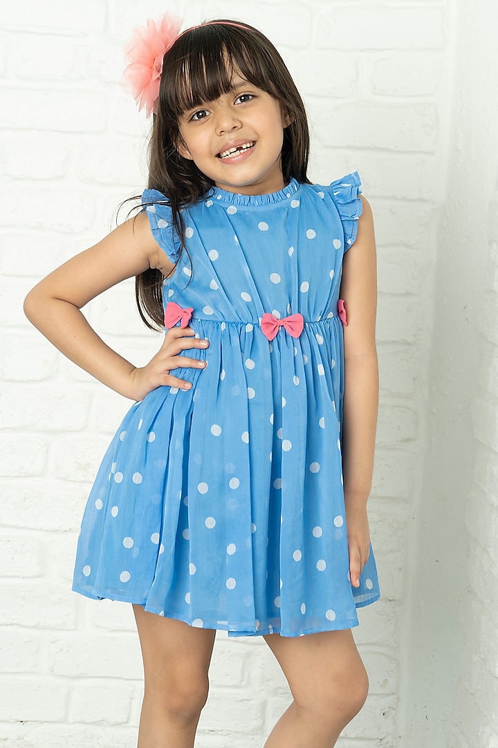 Blue Printed Dress For Girls by SWEETLIME BY AS