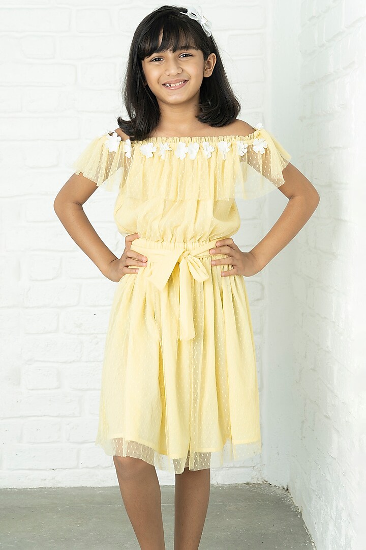 Lemon Yellow Cotton Dress For Girls by SWEETLIME BY AS