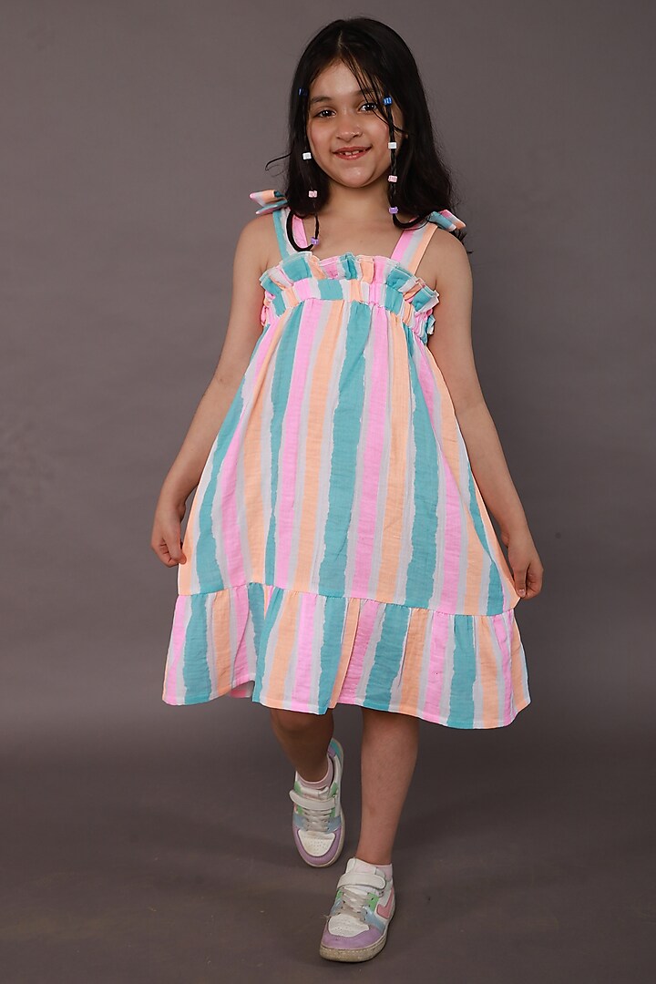 Multi-Colored Double Cotton Stripes Printed Dress by SWEETLIME BY AS at Pernia's Pop Up Shop