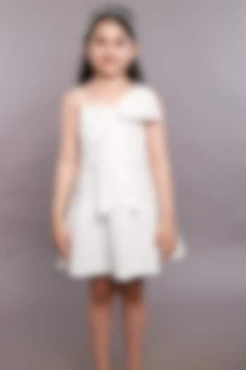 White Polyester Bow Dress For Girls by SWEETLIME BY AS at Pernia's Pop Up Shop