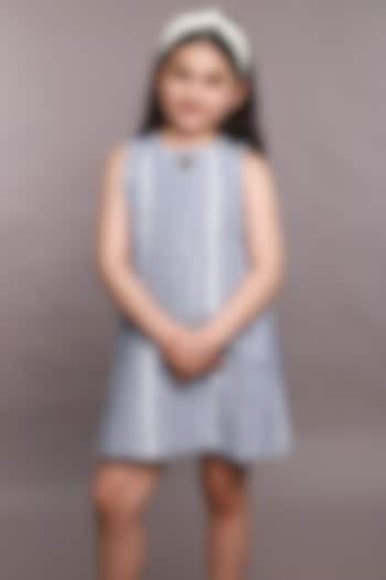 Blue Cotton Jacquard Sleeveless Dress For Girls by SWEETLIME BY AS at Pernia's Pop Up Shop