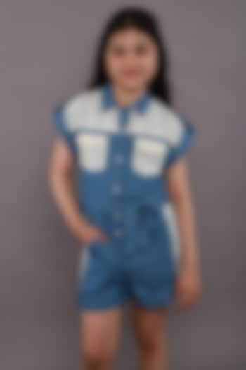 Blue Cotton Denim Jumpsuit For Girls by SWEETLIME BY AS at Pernia's Pop Up Shop