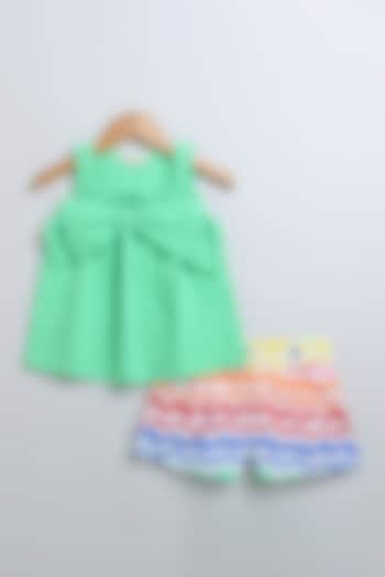 Green & Multi-Colored Cotton Poplin Co-Ord Set For Girls by SWEETLIME BY AS at Pernia's Pop Up Shop