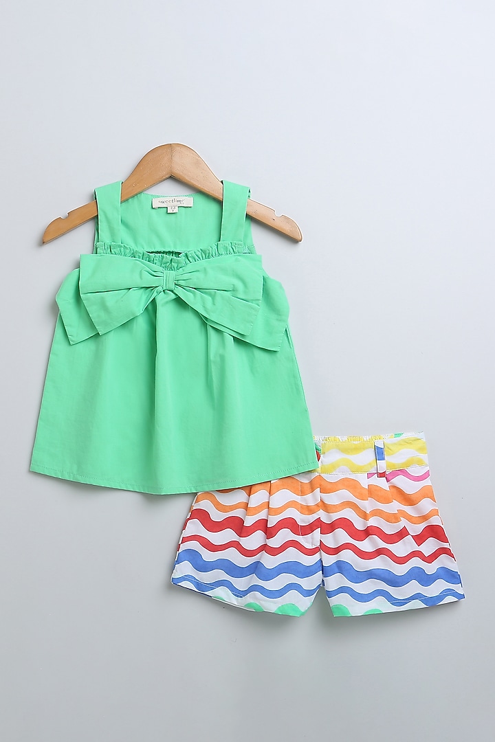 Green & Multi-Colored Cotton Poplin Co-Ord Set For Girls by SWEETLIME BY AS at Pernia's Pop Up Shop