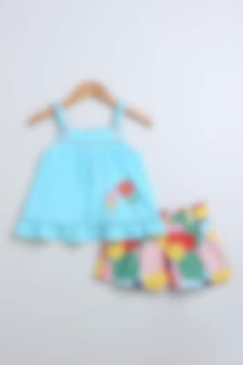 Blue & Multi-Colored Cotton Poplin Co-Ord Set For Girls by SWEETLIME BY AS at Pernia's Pop Up Shop