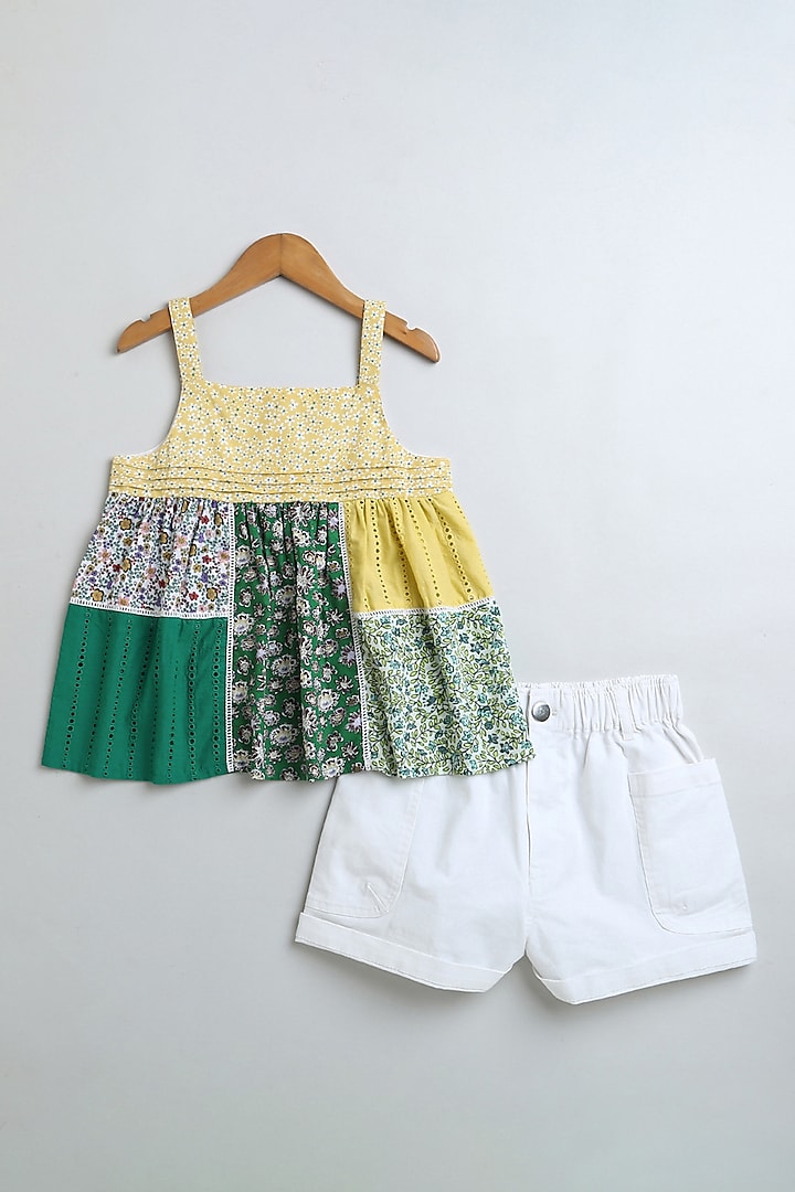 Yellow & Green Cotton Poplin Patch Work Co-Ord Set For Girls by SWEETLIME BY AS at Pernia's Pop Up Shop