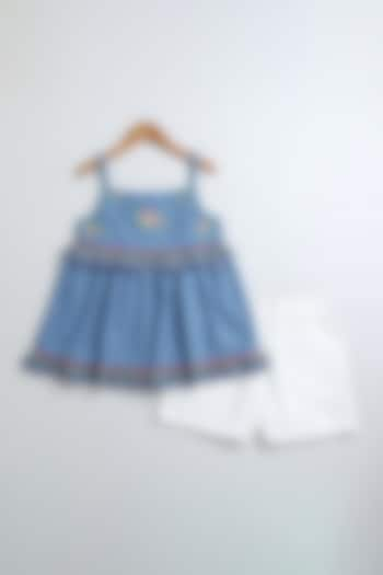 Blue & White Linen Co-Ord Set For Girls by SWEETLIME BY AS at Pernia's Pop Up Shop