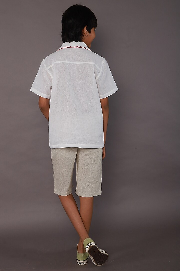 White Cotton Linen Floral Embroidered Shirt For Boys by SWEETLIME BY AS at Pernia's Pop Up Shop