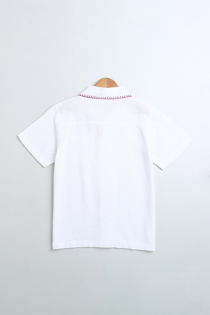 White Cotton Linen Floral Embroidered Shirt For Boys by SWEETLIME BY AS at Pernia's Pop Up Shop