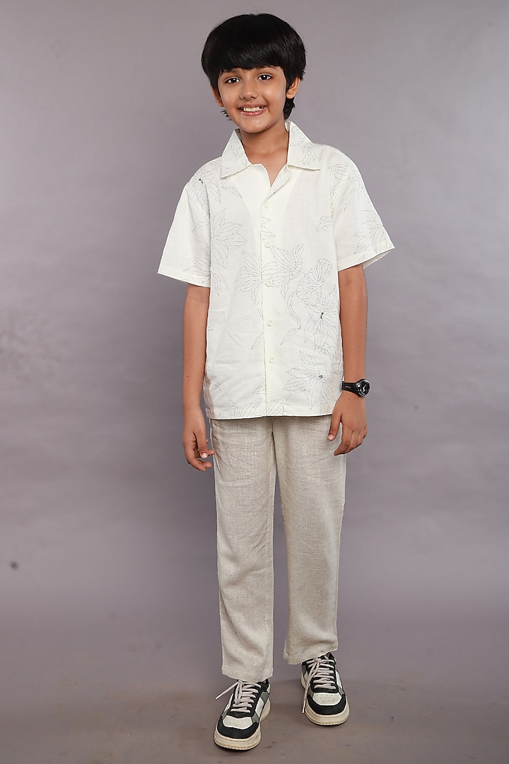 White Viscose Linen Blend Floral Printed Shirt For Boys by SWEETLIME BY AS at Pernia's Pop Up Shop