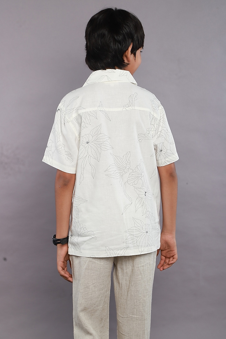 White Viscose Linen Blend Floral Printed Shirt For Boys by SWEETLIME BY AS at Pernia's Pop Up Shop