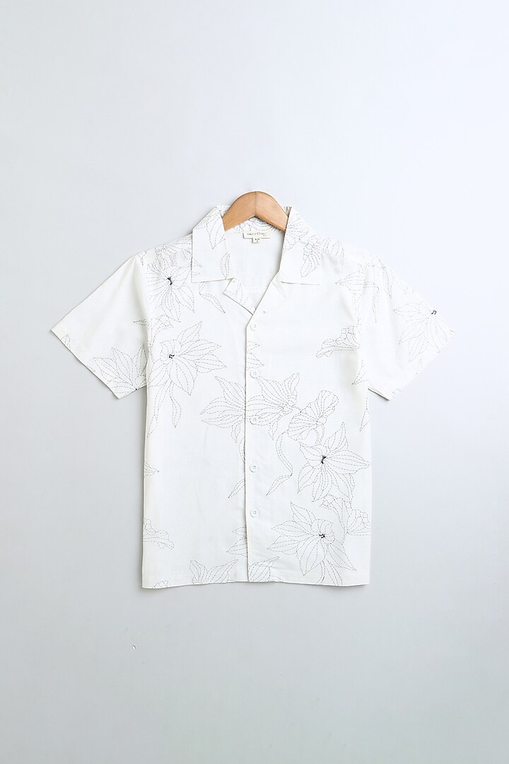 White Viscose Linen Blend Floral Printed Shirt For Boys by SWEETLIME BY AS at Pernia's Pop Up Shop