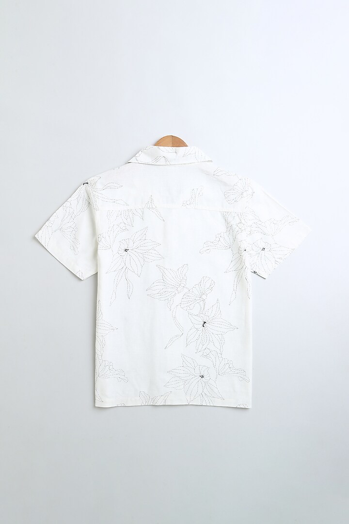 White Viscose Linen Blend Floral Printed Shirt For Boys by SWEETLIME BY AS at Pernia's Pop Up Shop